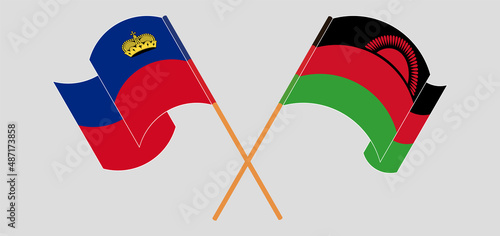 Crossed and waving flags of Liechtenstein and Malawi