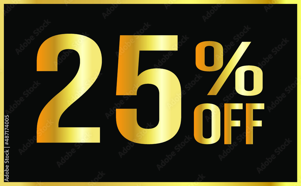 25% off. Golden numbers with black background. Luxury banner for shopping, print, web, sale 3d illustration 25% off. Golden numbers with black background. Luxury banner for shopping, print, web, sale 3d illustration