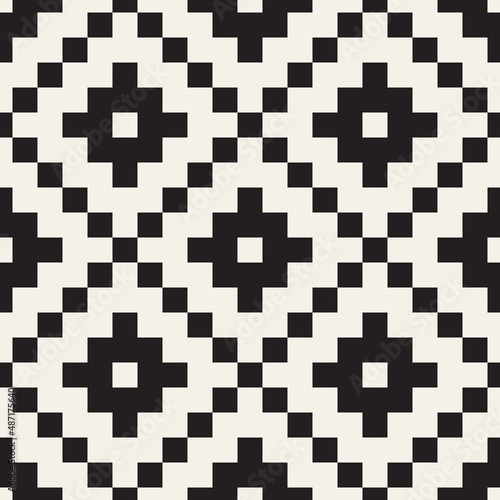 Vector seamless pattern. Repeating geometric abstract elements. Stylish monochrome background design.