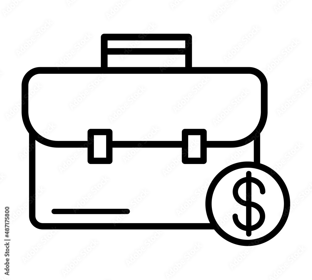 Briefcase with dollars stack flat icon. Business bag pictogram for web. Line stroke. Iisolated on white background. Vector eps10 Briefcase with dollars stack flat icon. Business bag pictogram for web. Line stroke. Iisolated on white background. Vector eps10