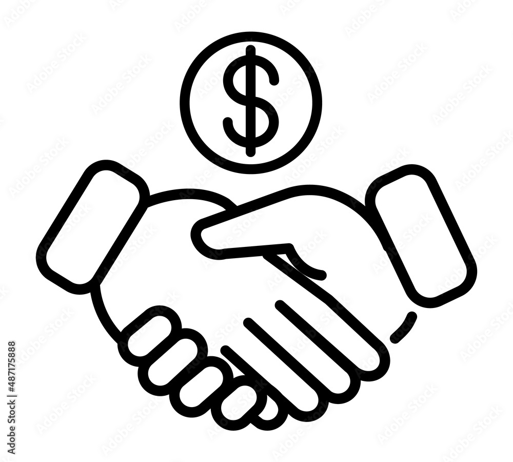 Business handshake flat icon. Financial teamwork pictogram for web. Line stroke. Hands isolated on white background. Vector eps10 Business handshake flat icon. Financial teamwork pictogram for web. Line stroke. Hands isolated on white background. Vector eps10