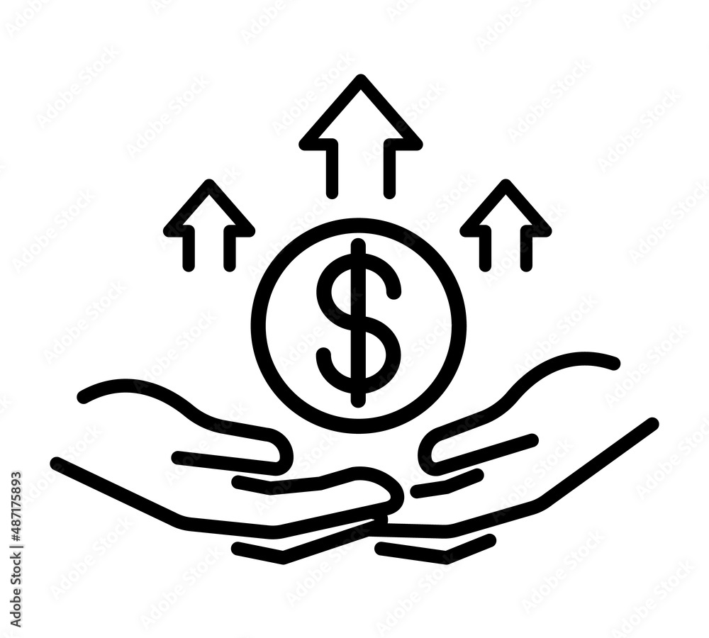 Hand with dollar symbol flat icon. Pictogram for web. Line stroke. Hand isolated on white background. Vector eps10 Hand with dollar symbol flat icon. Pictogram for web. Line stroke. Hand isolated on white background. Vector eps10