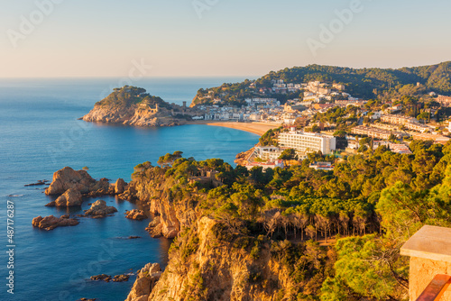 High Angle View on the coastal town of Tossa de Mar, Gerona Province, Catalonia, Spain
