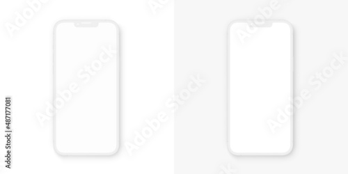 Clay models smartphone with transparent screens. Smartphone mockup. Device front view. 3D mobile phone with shadow - stock vector.
