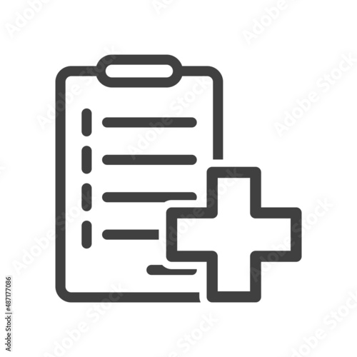 Medical document icon. A simple line drawing of a tablet for medical records. Isolated vector on pure white background.