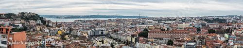 Lisbon  Portugal - 12 27 2018  Extra large panoramic view of the city skyline taken from the mirador da Graca