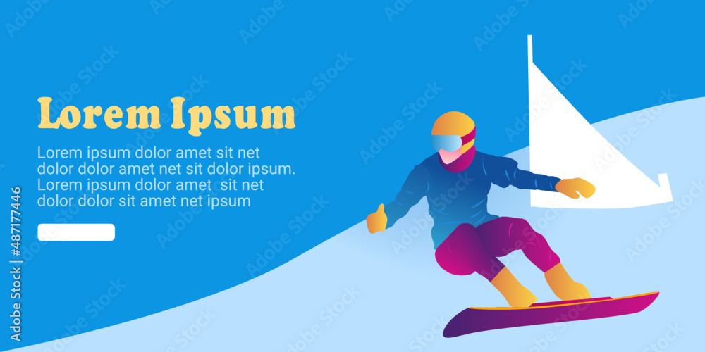 UI design of an abstract man skating on a snowboard on a blue background. Parallel Giant Slalom