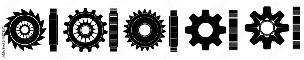 5 gears front and side set Stock Vector | Adobe Stock