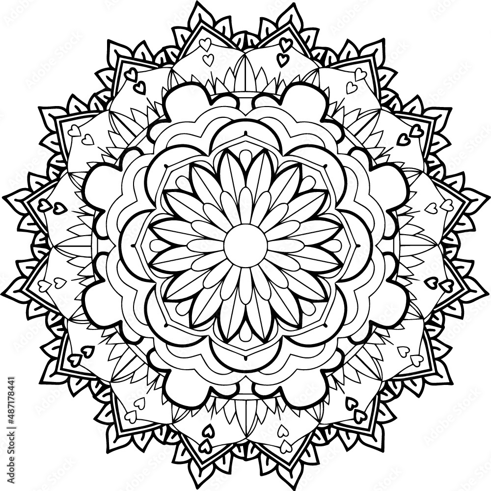 Circular pattern in form of mandala for Henna, Mehndi, tattoo, decoration. Decorative ornament in ethnic oriental style. Coloring book page. Circular pattern in form of mandala for Henna, Mehndi, tattoo, decoration. Decorative ornament in ethnic oriental style. Coloring book page.