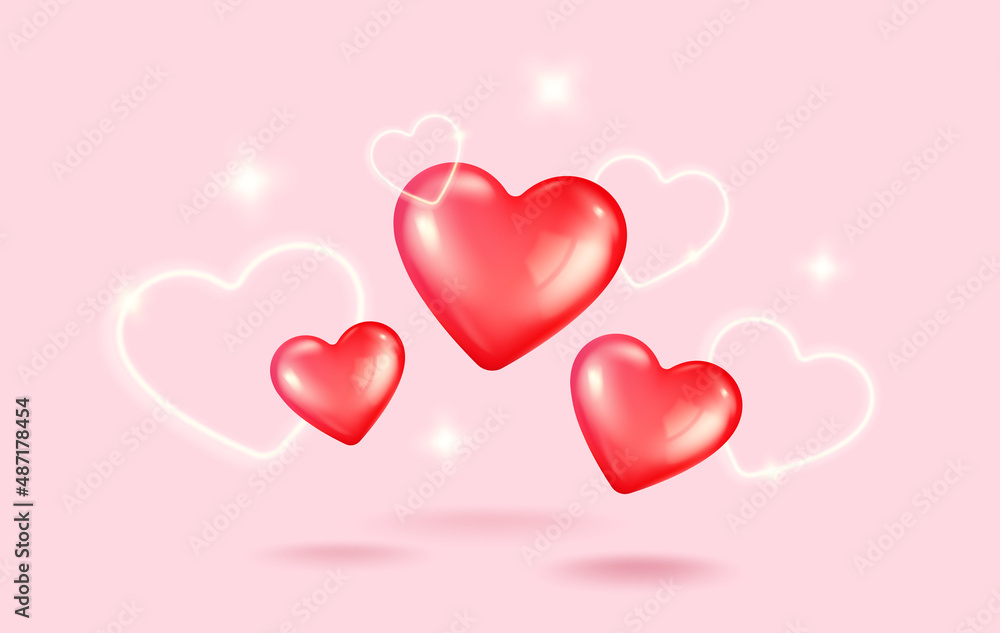 Vector icon of red heart for Valentine's Day in realistic 3d style.