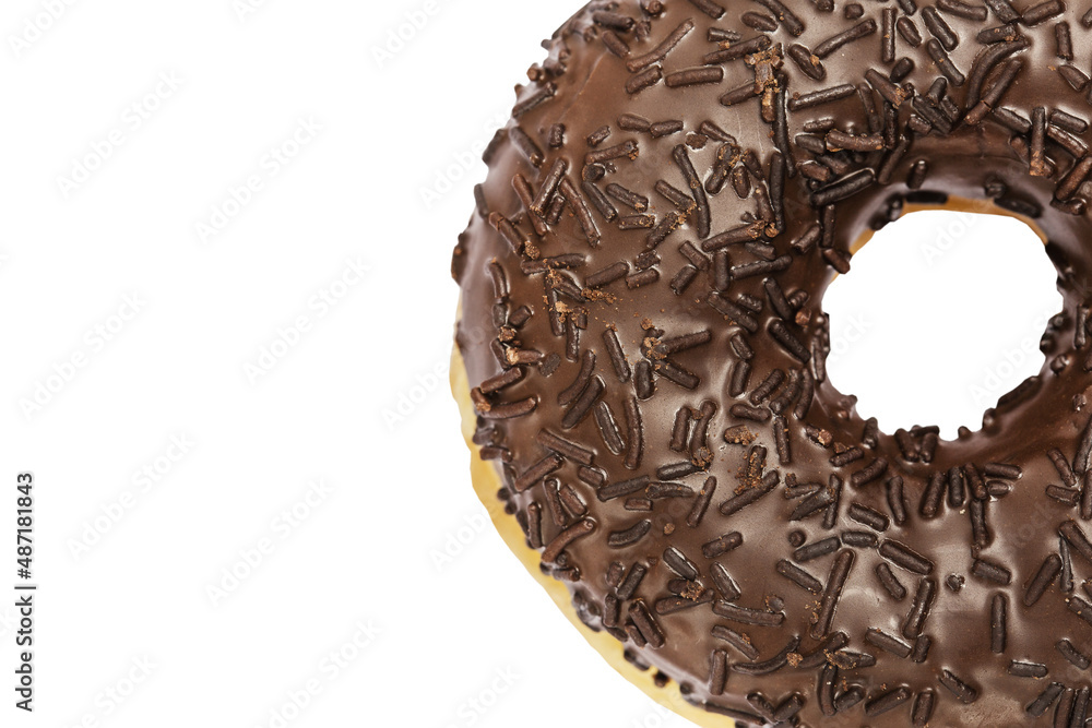 Delicious donut decorated with sprinkles on a white background. Delicious donut decorated with sprinkles on a white background.