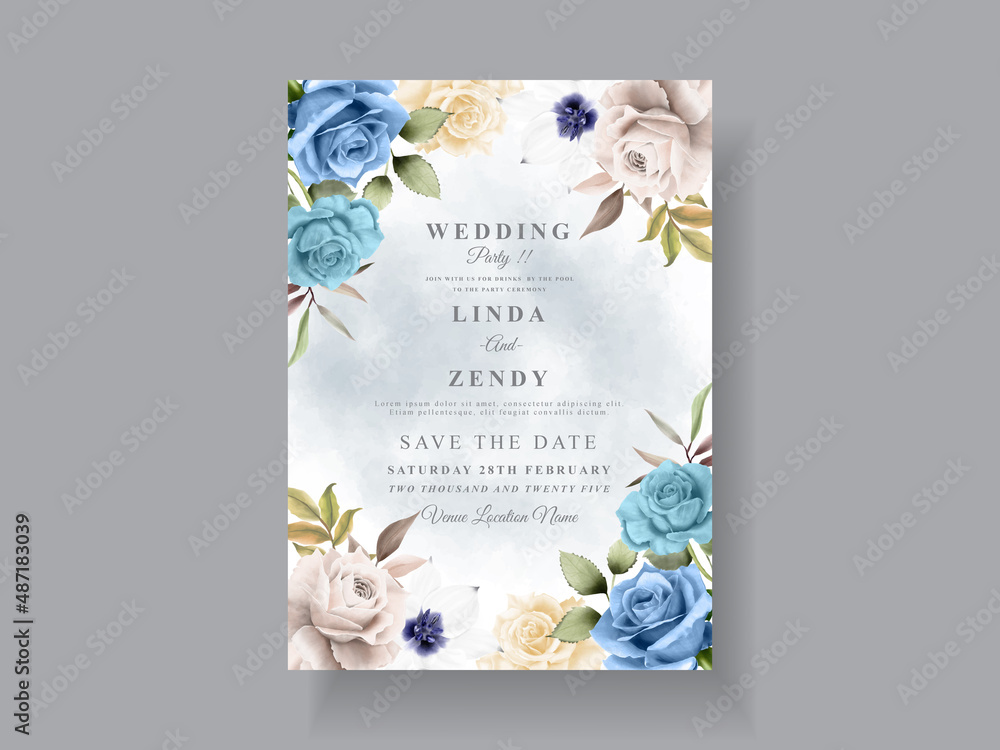 Elegant white and blue rose wedding card Stock Vector | Adobe Stock