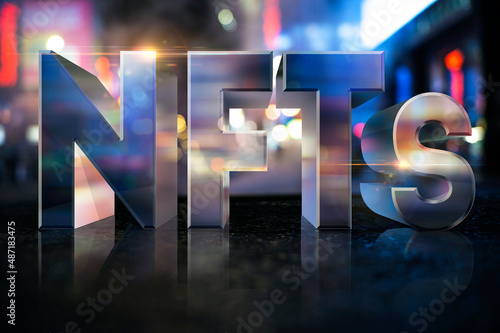 NFT Non-Fungible Token Glossy 3D Word Art Concept photo