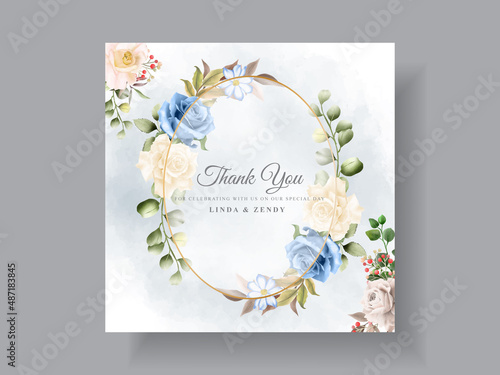 Elegant white and blue rose wedding card