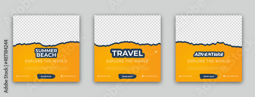 Travel agency social media post template design. Set of web banner, flyer or poster for travel agency. Digital advertising banner promotion.