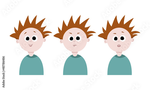 Boy characters. Cartoon. Happy, wonder and dissatisfied emotions