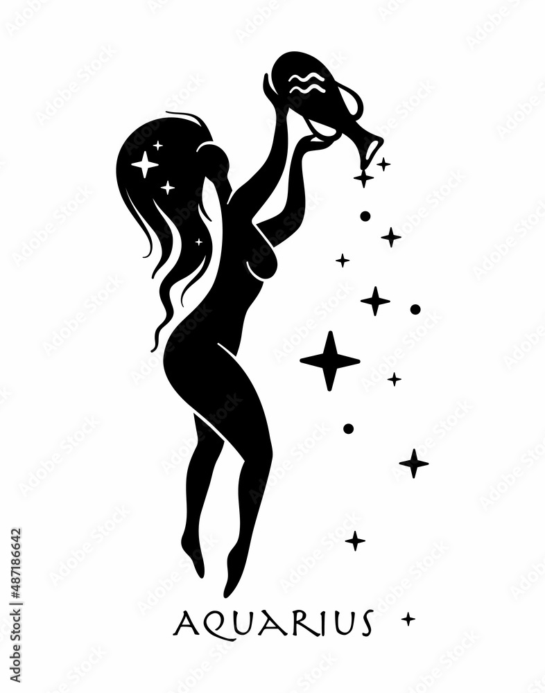 Fototapeta premium Sign of the zodiac Aquarius. Zodiac girl. Celestial Woman. Celestial goddess. 