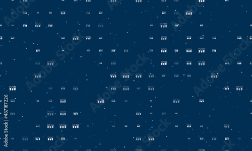 Seamless background pattern of evenly spaced white water game symbols of different sizes and opacity. Vector illustration on dark blue background with stars