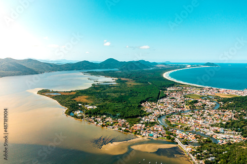 Vászonkép aerial photo with drone of mozambique beach, barra da lagoon and conceição lagoo