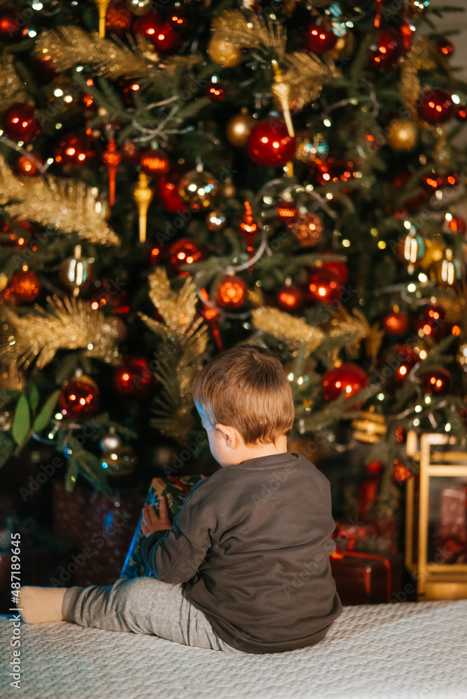 A little boy in a beautiful New Year's photo studio. A little boy in a beautiful New Year's photo studio.