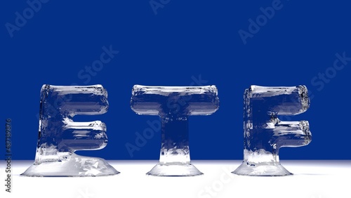 ETF word from melting ice letters for financial and business concept with copy space. 3d Rendering - Illustration