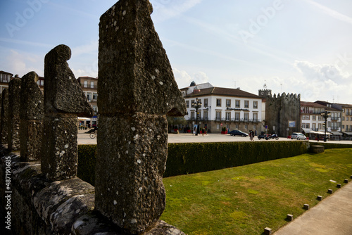 Merlons of the medieval bridge of Ponte de Lima, in the north of Portugal photo