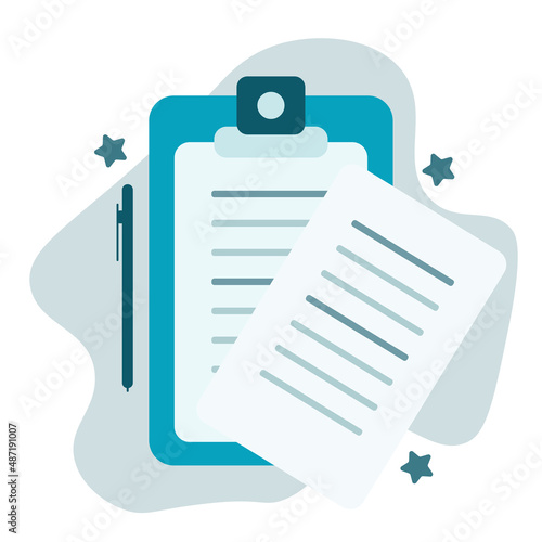 Checklist, Clipboard and Pencil Icon Flat Design on White Background.