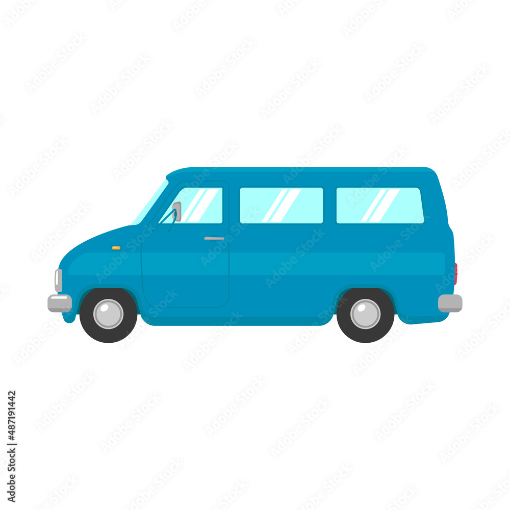 Minibus icon. Old small passenger bus. Color silhouette. Side view. Vector simple flat graphic illustration. Isolated object on a white background. Isolate.