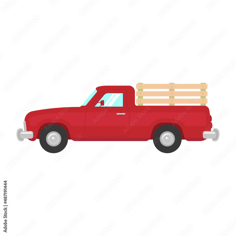 Pickup truck icon. Farm vehicle. Color silhouette. Side view. Vector simple flat graphic illustration. Isolated object on a white background. Isolate.