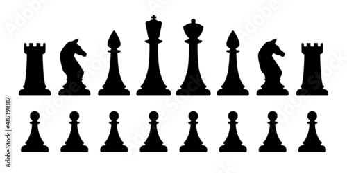 Black silhouettes of chess pieces. Black chess icons.