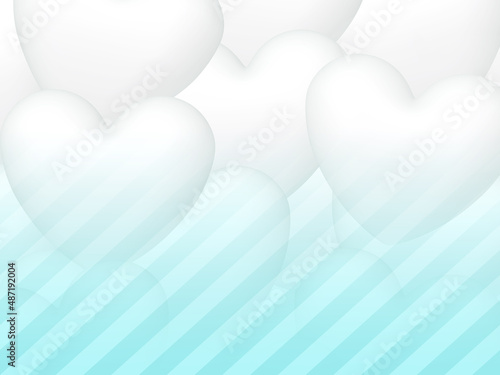 背景イメージ素材 斜めストライプと白いハート（2） ヨコ 水色