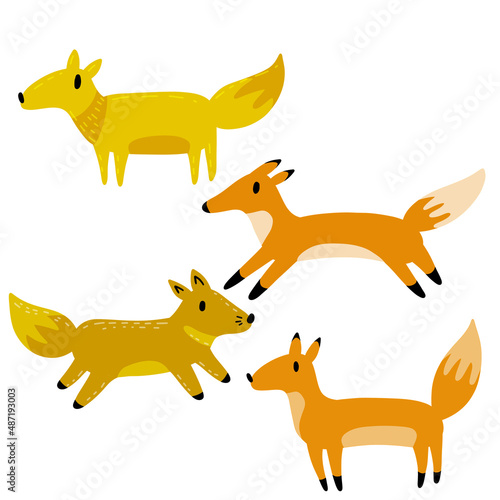Cute fox in modern simple flat style. Isolated vector illustration. Funny cute animal with red tail. Forest sly predator.