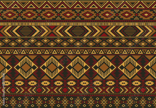 Ikat pattern tribal ethnic motifs geometric seamless vector background. Cool indian tribal motifs clothing fabric textile print traditional design with triangle and rhombus shapes.