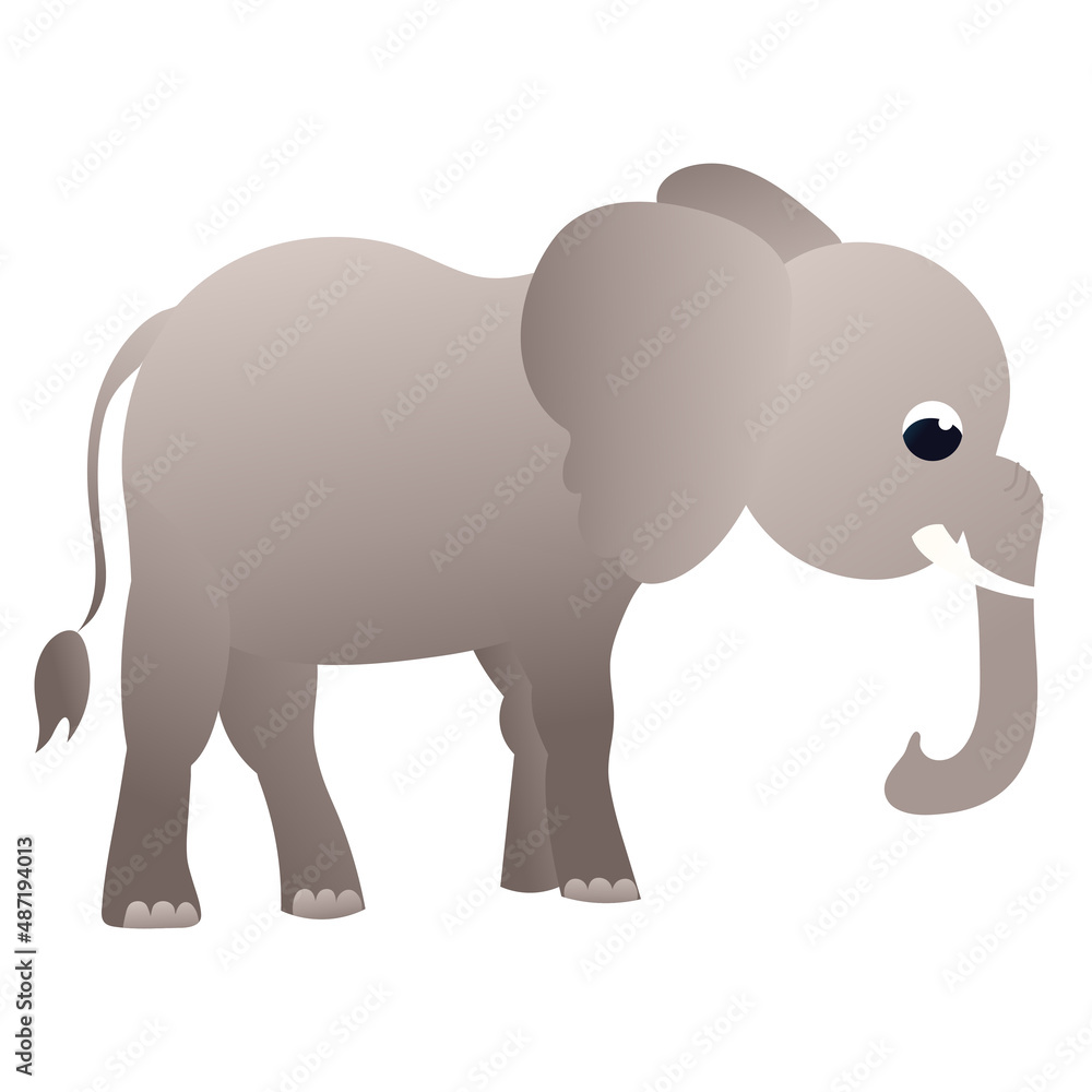 Cartoon gray elephant character in childish style, zoo animal isolated on white background, design element for poster or pattern, african savannah desert fauna Cartoon gray elephant character in childish style, zoo animal isolated on white background, design element for poster or pattern, african savannah desert fauna