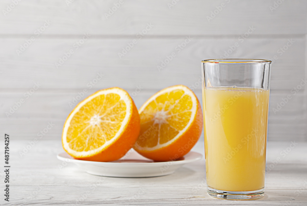 Fresh orange juice with fresh orange. European Breakfast Fresh orange juice with fresh orange. European Breakfast