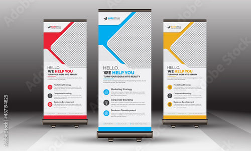 Corporate Roll Up Banner Signage Standee Minimal Design Vector Template, Professional Creative X Banner Layout