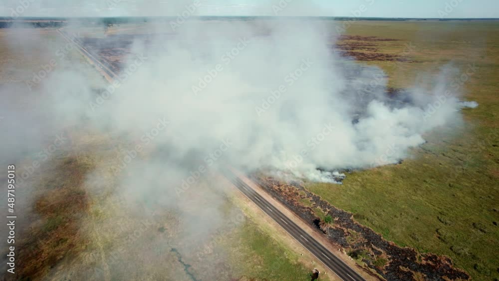 Corrientes, Argentina - february 2022: Aerial photography from a drone of the forest fires in the province of Corrientes, Argentina, in 2022 Corrientes, Argentina - february 2022: Aerial photography from a drone of the forest fires in the province of Corrientes, Argentina, in 2022