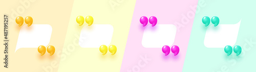 3d quote realistic render design in cute cartoon style volumetric icons of quotation marks. Innovative Quote speech bubble template. Modern Minimal 3d render cartoon design quotation bubble message