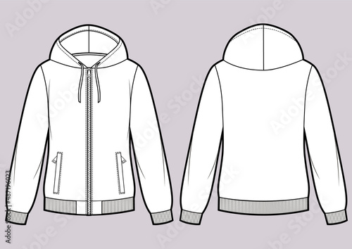 Hoodie sweat jacket with zipper. Mockup template.