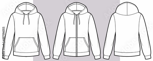 Hoodie sweat jacket with zipper and without. Mockup template. photo