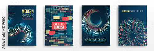 Vector template for brochure or cover. Filtering machine algorithms. Sorting data, array. Business layout, futuristic brochures, flyers, presentation. Digital technology and modern scientific concepts