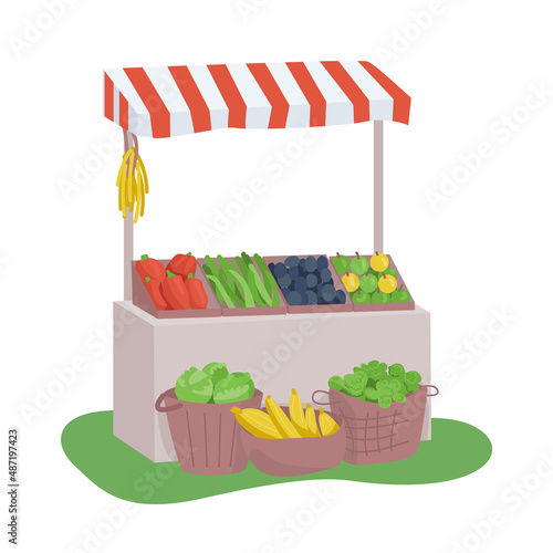 Grocery stall semi flat color vector object. Full sized item on white. Organic product. Fruit and vegetables selling simple cartoon style illustration for web graphic design and animation
