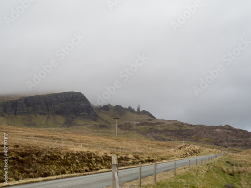 Old Man of Storr far view in a foggy day photo