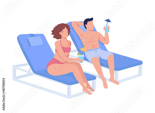 Couple drinking cocktails and relaxing together semi flat color vector characters. Sitting figures. Full body people on white. Simple cartoon style illustration for web graphic design and animation