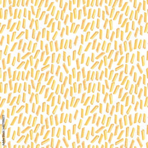 Watercolor seamless pattern with various types of Italian pasta 