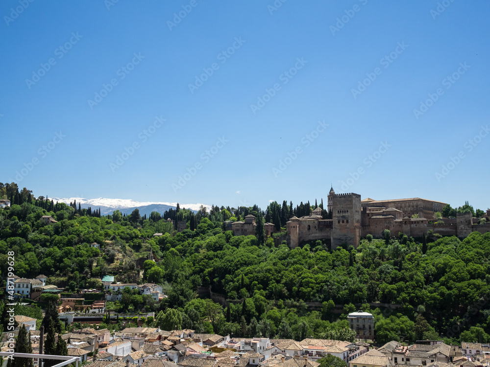 View to Allambra over Granada roofs