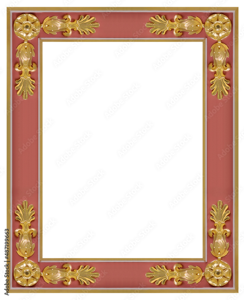 Part of golden frame for paintings, mirrors or photo isolated on white background