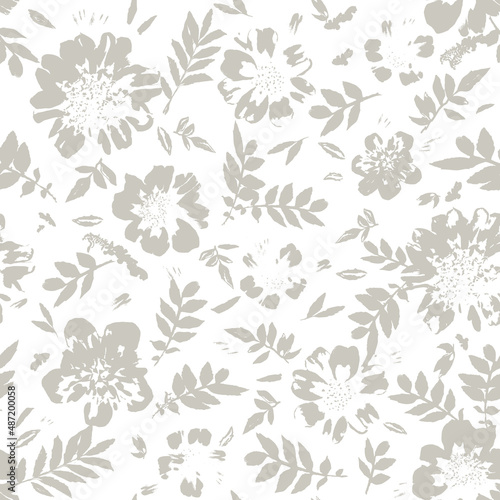seamless abstract floral white background with grey flowers. vector pattern.