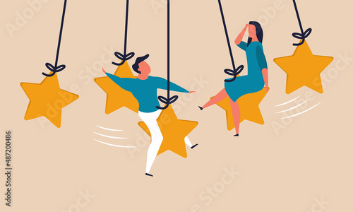 Give five star and superb feedback experience. Customer impress and satisfaction ranking vector illustration concept. User quality vote and review performance business. Online score people and support