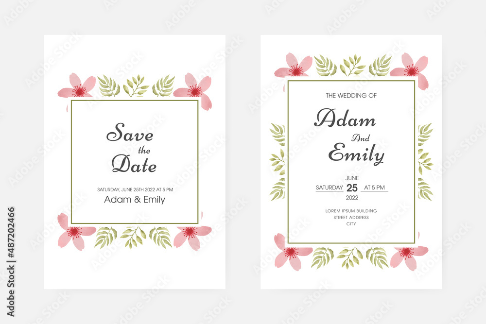 Romantic watercolor wedding invitation